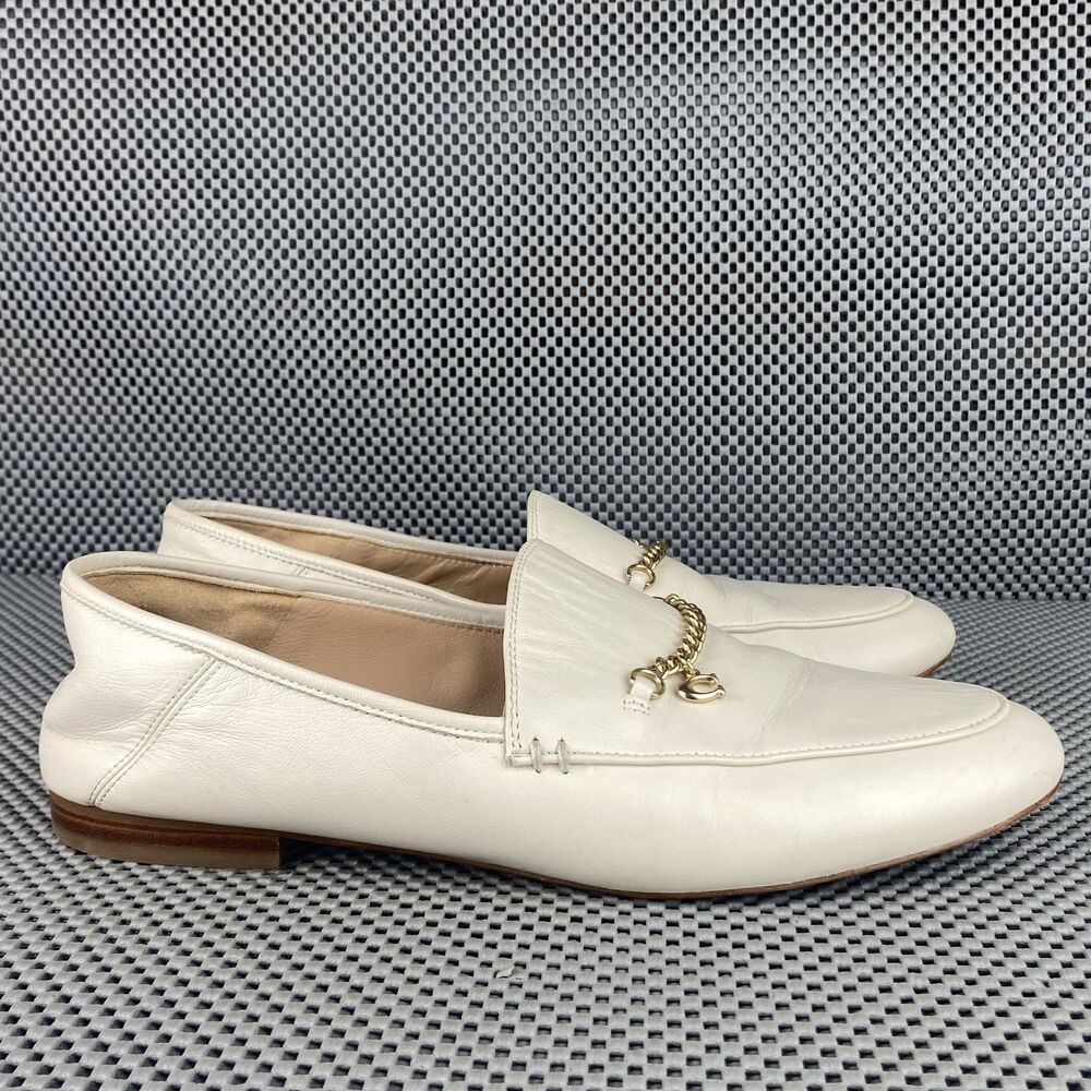 Coach Hanna Loafers Womens 9.5 B Cream Leather Slip On Shoes  Almond Toe Casual - Picture 2 of 12